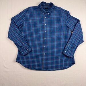 J.Crew Button Down Shirt Mens XXL Blue Plaid Flex Washed Classic B1048